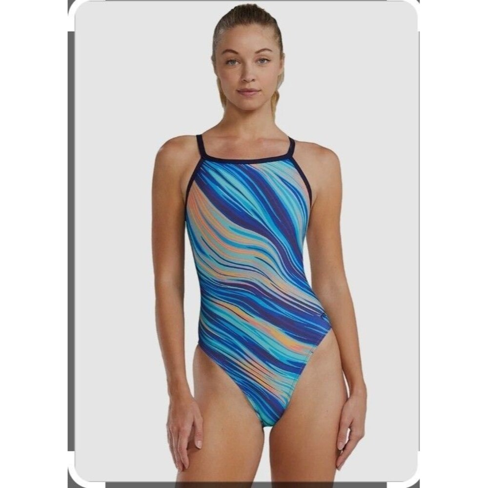 TYR Durafast Elite Women's Riptidal Teal/orange 1 Piece Diamondfit Size 26 New